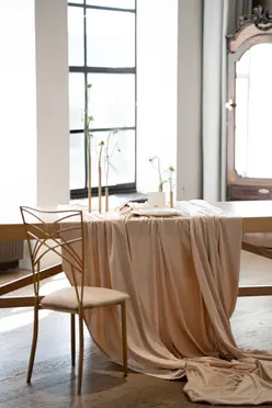 Скатерть круглая бархатная кремовая - Фото 5