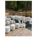 Пуф Цилиндр Золотой обод, молочный велюр